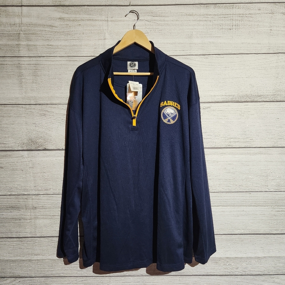 NWT NHL Navy and Yellow Sabres Quarter-Zip Pullover, Size XL